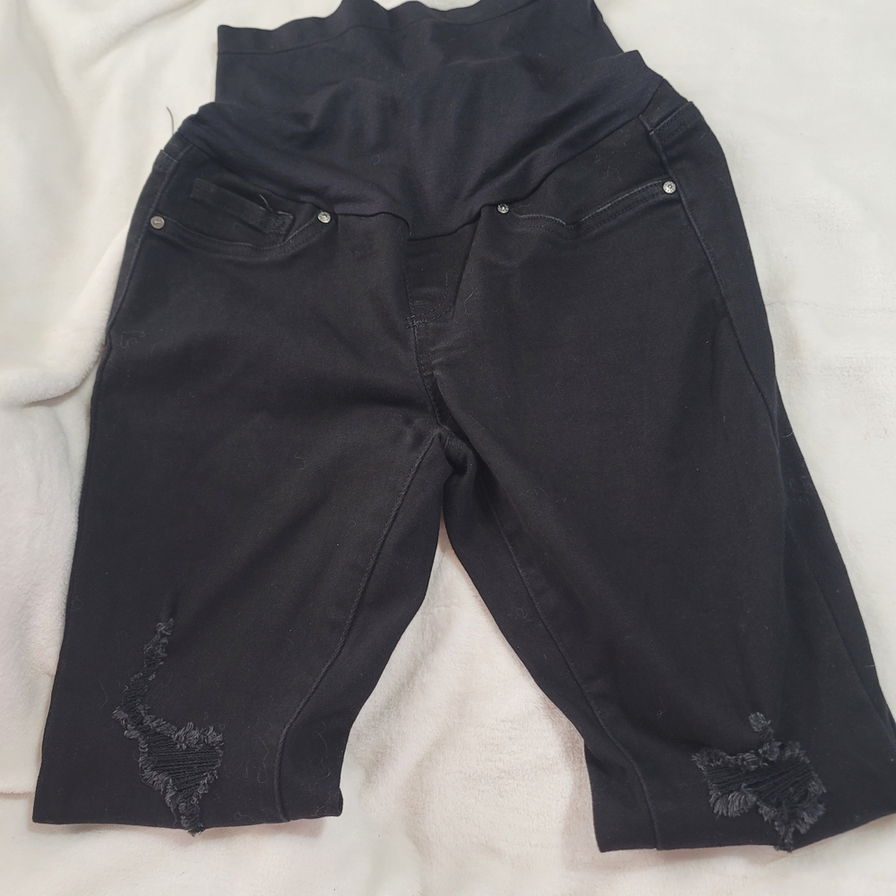 Sandpiper Maternity Jeans Black Denim Size Medium Distressed Skinny Cotton Blend - Picture 3 of 4